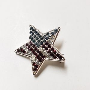 American Flag Crystal Star Pin, Patriotic Brooches